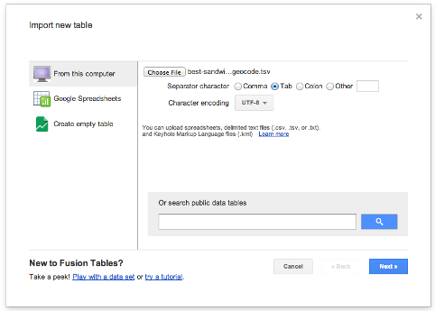 Loading to Fusion Tables